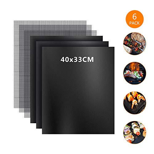 Wayin Tapis de Cuisson Barbecue Feuille Cuisson Silicone Set de 6 Tapis Barbecue Papier Cuisson Réutilisable 100% Anti-adhérent Premium Anti-adhésif 40X33 CM