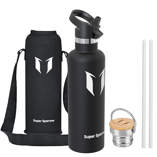 Super Sparrow Trinkflasche Edelstahl -1000ml- Auslaufsicher Thermoskanne, BPA-Frei Wasserflasche - Kohlensäure Thermosflasche für Kinder, Sprudel, Sport, Uni, Schule, Fitness, Outdoor, Camping