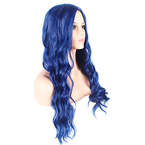 Beaupretty Peruca longa ondulada para o dia das bruxas com cabelo azul linda peruca natural