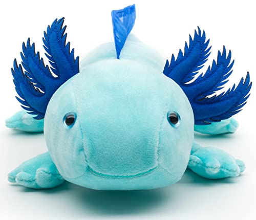 Original Uni-Toys - Axolotl (hellblau) - Leuchtet im Dunkeln (fluoreszierender Plüsch) - 32 cm (Länge) - Plüsch-Wassertier - Plüschtier, Kuscheltier