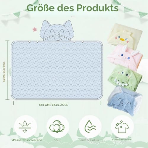 HAGOT Kapuzenhandtuch für Babys, 80x80 cm, Baby Bath Towel, Babybadetuch aus Korallenvliesfür, Babys Neugeborene, Grün – Ansicht 2