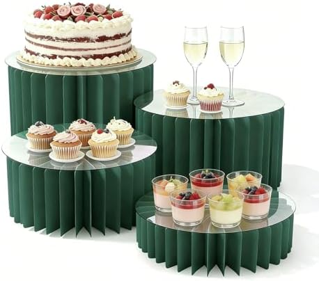4 Pack Foldable Buffet Risers, Cardboard Cylinder Stands Food Dis...