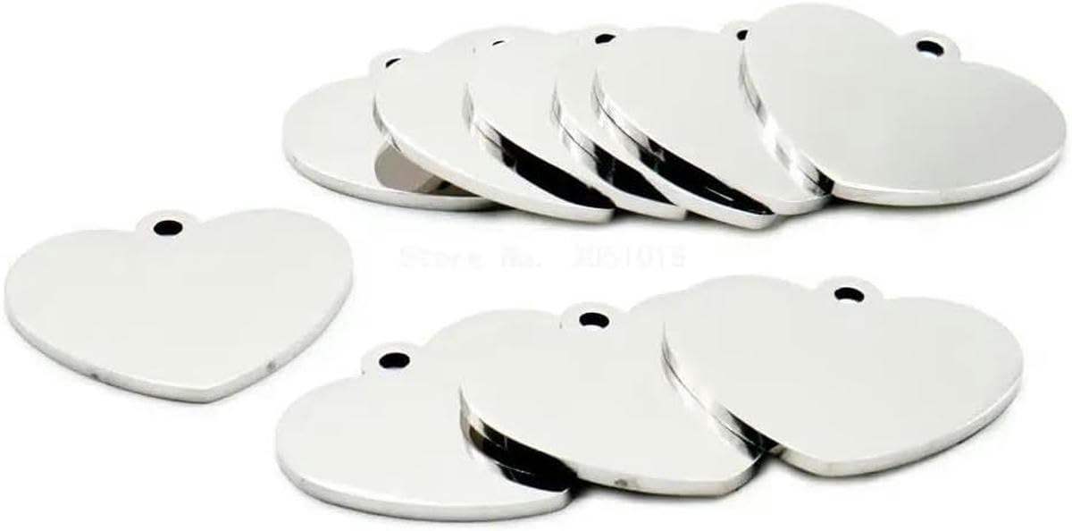 Lot de 100 médailles d'identification en acier inoxydable en forme de cœur pour animaux de compagnie, pendentif vierge, plaque signalétique personnalisée pour chat et chien, plaque signalétique gravé