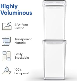 Extra Large Tall Food Storage Containers 7 qt/ 219oz/ 6.5L, for Flour, Sugar - Airtight Kitchen & Pantry Bulk Food Storage, BPA-Free - 2 PC Set - Measuring Scoops, Pen & 8 Labels - Chef’s Path