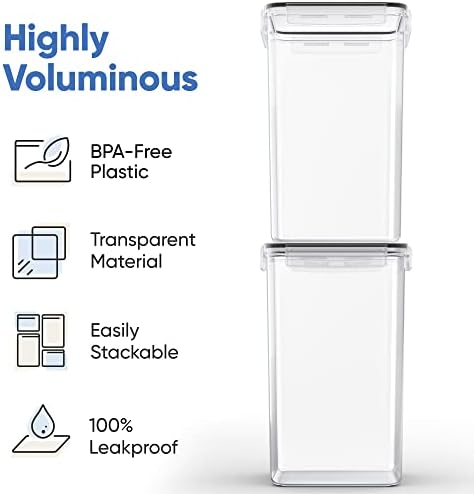 Extra Large Tall Food Storage Containers 7 qt/ 219oz/ 6.5L, for Flour, Sugar - Airtight Kitchen & Pantry Bulk Food Storage, BPA-Free - 2 PC Set - Measuring Scoops, Pen & 8 Labels - Chef’s Path
