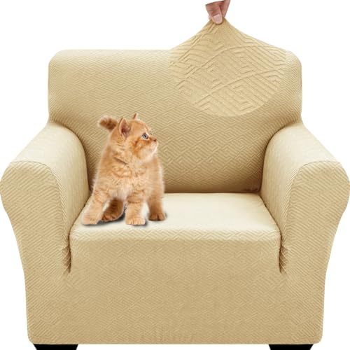 YSTELLAA Elasticizzato Copridivano 1 Posto, Universale Copripoltrona Con Braccioli, Antiscivolo, Antigraffio, Moderno Sofa Cover Lavabili, Per Soggiorno, Beige Giallo
