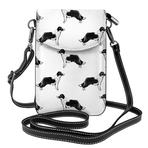 Pochette téléphone Border Collie en cuir PU avec porte-cartes et bandoulière pour femme