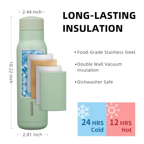 Image of BJPKPK Stainless Steel Water Bottle,21oz insulated Reusable Bottle,Leakproof Metal Thermal Flask Double Wall,Keep Drinks Cold and Hot,Mint Green