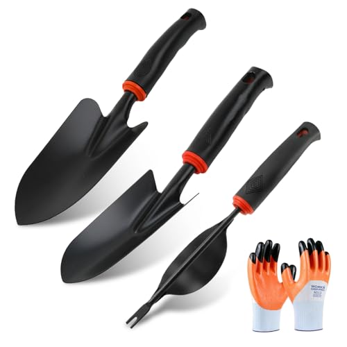 XHYASD 3 Piezas Juego de Herramientas de Jardinería, Pequeñas Palas de Acero al Carbono, Pala Ancha, Pala Estrecha y Removedor de Malezas para Plantar, Cavar y Trasplantar