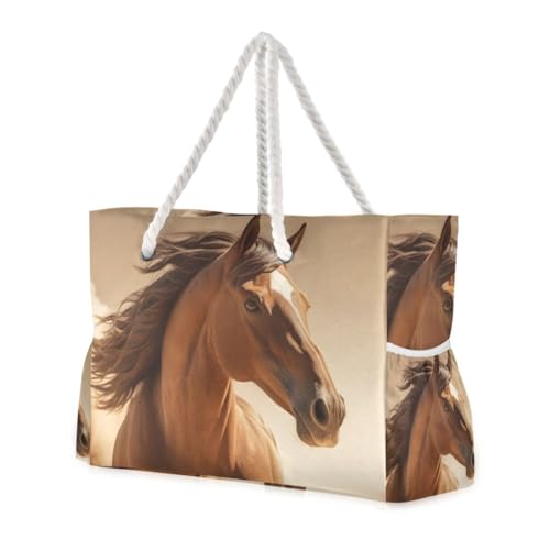 Dust Horse Race Beach Bag for Women Large Beach Tote Bag with Zipper for Travel Vacation2