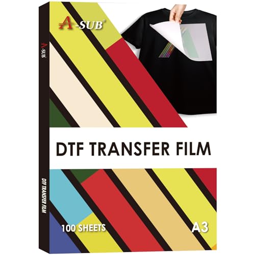 A-SUB DTF Transfer Film A3(11.7x16.5 Inch) - 100 Sheets Double Sided Matte DTF Transfer Film for Sumblimation or DTF Inkjet Printer Direct to Film PET Transfer Paper for T Shirts Textile