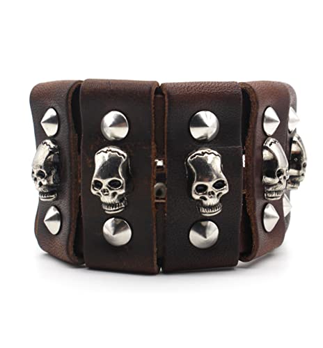 Pulsera de cuero punk unisex ajustable con calavera miniatura 1