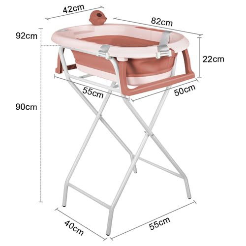 Baignoire bébé thermosensible pliable avec support, tapis et bonnet de douche inclus - 2