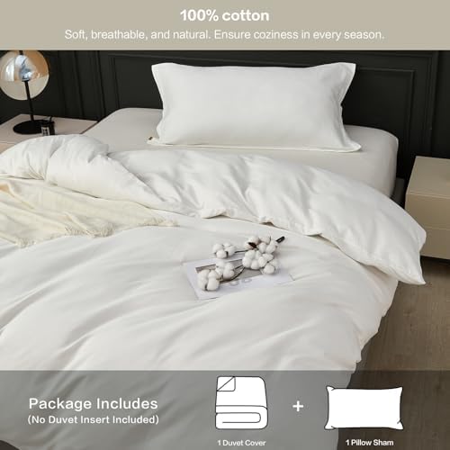 White Duvet Cover Set Twin Size 100% Organic Cotton, SAPHREAS 2 Pcs Soft Bedding Comforter Cover with Zipper Closure & Corner Ties, Comforter Not Included - 1