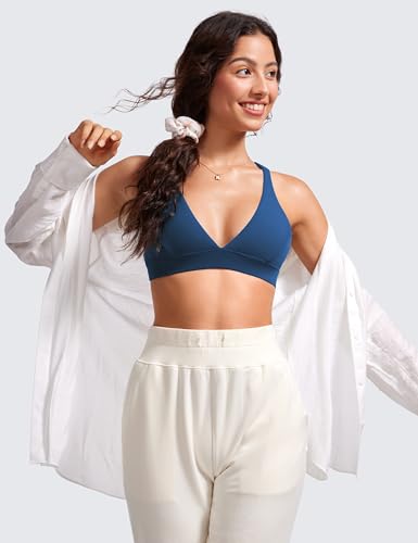 Image of CRZ YOGA Butterluxe Deep V Neck Sports Bras | Light Support, Removable Pads, Yoga, Extremely Soft, Cross Back, Spaghetti Straps, for Women