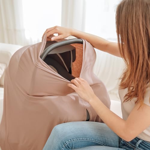 Konssy Knit Nursing Cover for Breastfeeding, 360° Full Privacy Breathable Breastfeeding Cover, Multi-use Carseat Canopy(Clay) - Image 6