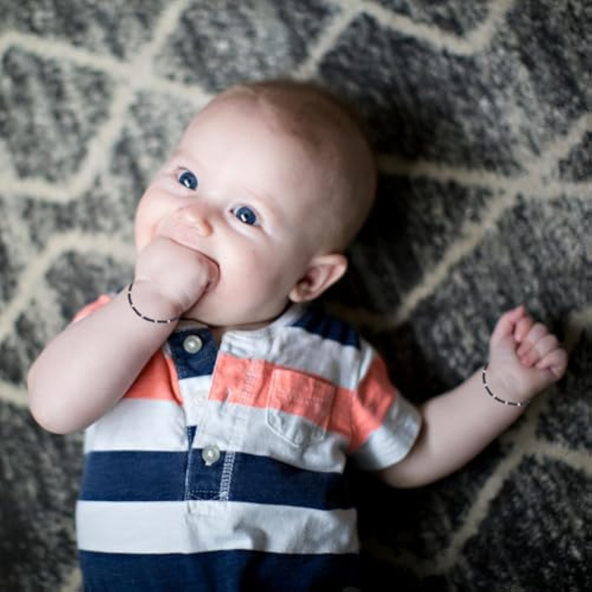 925 Sterling Silver Baby Nazariya with Black Beads, Unisex Gift