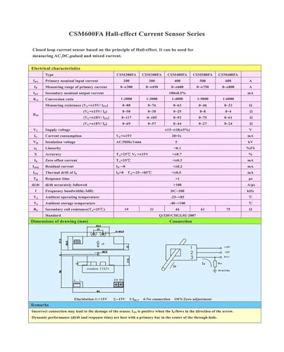 Capteur de courant en boucle fermée CSM400FA pour mesure de précision 400A - 4