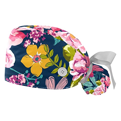 Chapeaux de travail pour hommes et femmes JDEZ bonnets bouffants fleuris et absorbants