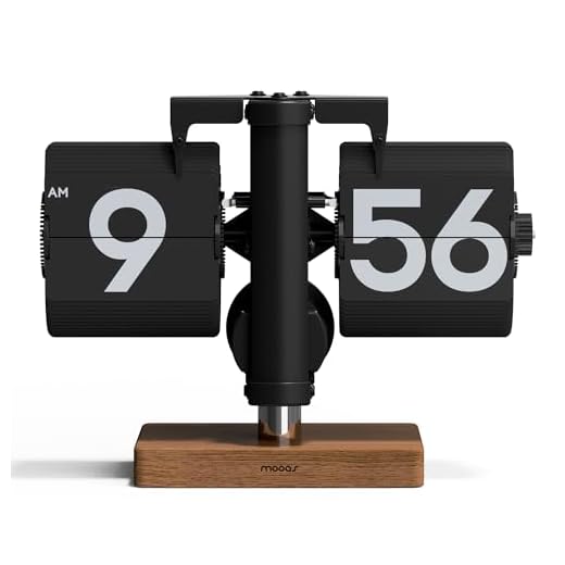 mooas Classic Modern Wood Mini Flip Desk Clock (Black), Retro Vintage Analog Design Auto Flip Clock Table Clock Large Number Battery Powered, Ideal for Home Office School Hotel Café