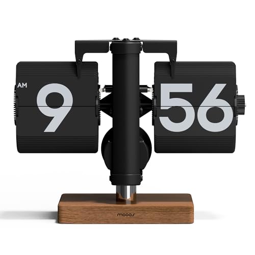 mooas Classic Modern Wood Mini Flip Desk Clock (Black), Retro Vintage Analog Design Auto Flip Clock Table Clock Large Number Battery Powered, Ideal for Home Office School Hotel Café by mooas - Used condition - US$44.13