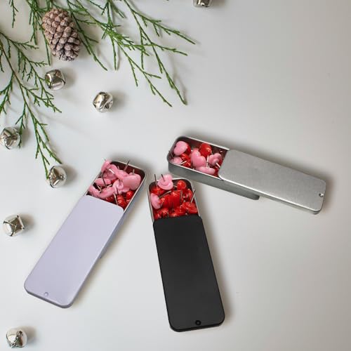 Image of 3 Pack Metal Tin Box Containers, Small Metal Box 3.15 x1.34x0.4 Inch, Empty Mini Container for Candies, Jewelry, Pills, Needles (Blackx1 /Silverx1 /Whitex1)