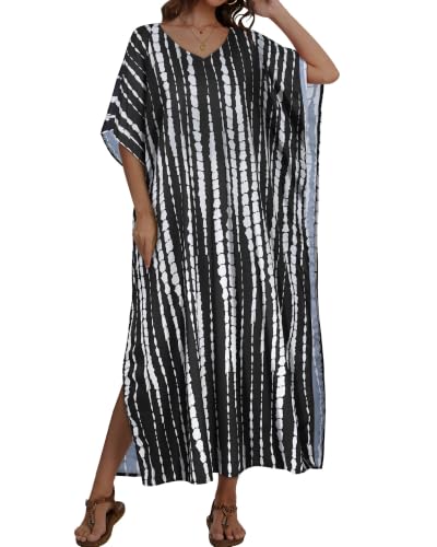 Image of Kaftan Dresses for Women V Neck Caftan Batwing Sleeve Swimsuit Cover Up | JILUVIN Plus Size Beach Swimwear Dress, Loose Fit Maxi Print Moomoo, Casual Mumu Nightgown Mrs Roper Costumes Vocation 2026