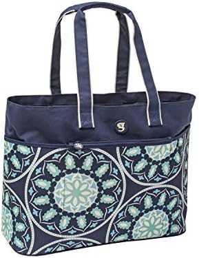 geckobrands Oversized Beach Tote Bag, Blue Medallion - X-Large Pockets and Durable Arm Straps for Pool and Beach