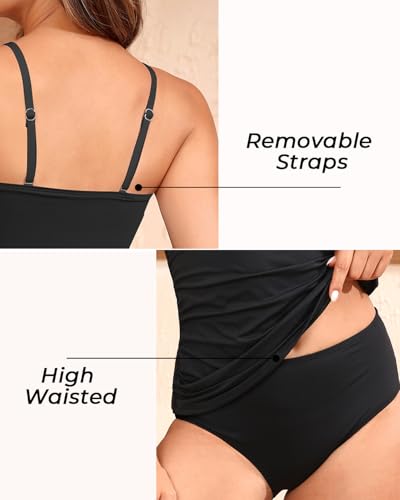 Aqua Eve Bandeau Swimsuits for Women Two Piece Bathing Suits Ruched Tummy Control Tankini Sets Strapless Swimwear2