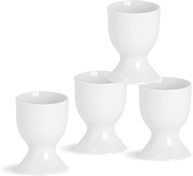 Argon Tableware 4x White Egg Cup Holder Set - Classic Style Porcelain Cups for Hard Soft Boiled Eggs - Microwave and Dishwasher Safe
