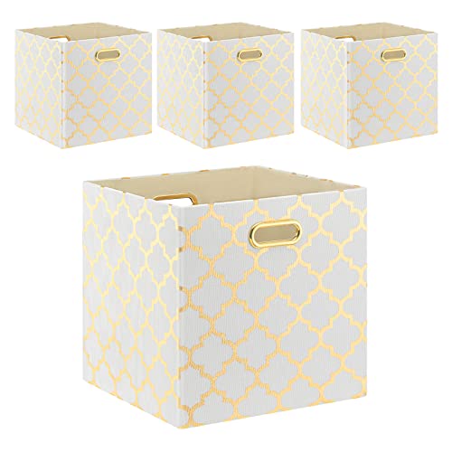 Fboxac Cube Storage Bins 13×13 Fabric Foldable Box With Handles, Collapsible Organization Basket Set Of 4 Large Capacity Drawer For Closet Shelf Cabinet Bookcase Bedroom, Halloween Lantern White Gold #TOP2