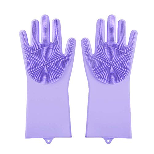 Preisvergleich Produktbild Magische Waschhandschuhe, Silikon-Reinigungshandschuhe Küche Scrubber Gummi Handschuhe Haushaltsreinigungswerkzeug 31 * 12cm Lila