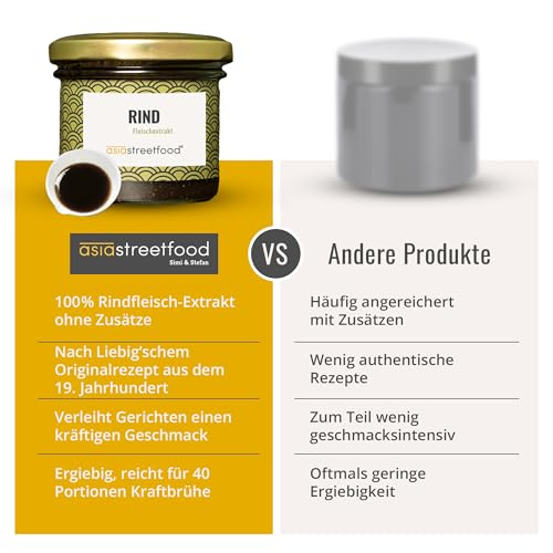 asiastreetfood Rind Fleischextrakt 100 g – 100 % Rindfleischextrakt ohne Zusätze – Basis für Suppen, Saucen, Marinaden & Rinderbrühe – Original-Fleischextrakt nach Liebig
