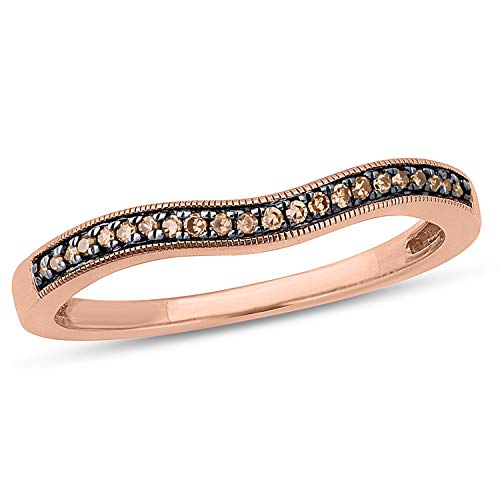 Cali Trove 1/10 Ct Natural Diamond Rings in Champagne Diamonds and White Diamonds | 10Kt White and Rose Gold | Stackable Wedding Bands | Curved Layered Rings | Gifts for Her