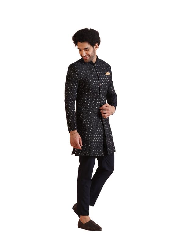 kisah Men's Silk Blend Embellished Sherwani Set | Wedding Groom Festive Traditional Occasions-picture-20