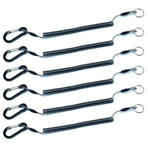 S-NET スパイラル コード キー ストラップ カールコード フィッシング 落下 紛失 防止 伸縮 カラビナ リング 付き 6本セット SN-362-SC 黒