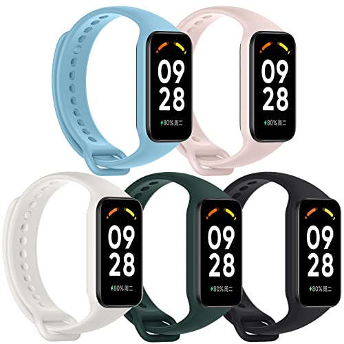 ASDONAL 5 Piezas Correas Compatible con Xiaomi Smart Band 8 Active / Redmi Smart Band 2, Correa de Repuesto para Xiaomi Mi Band 8 Active y Redmi Band 2 (5 Colores)