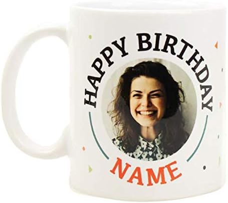 Custom Ceramic Mug Happy Bday, Name, Printed in USA, Coffee Mug for Dad Mom Uncle Aunt Teacher Adult, Party Favor for Birthday Women Men BFF