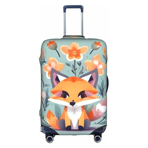 Cute Animal Fox Flowers Print Practical Elastic Washable Travel Luggage Cover with Concealed Zipper for Suitcases