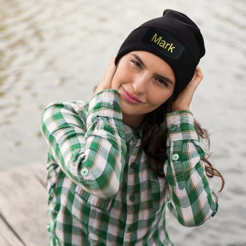 Personalised Beanie | Any Text, Any Image or Logo Patch Beanie | Custom Men’s Skullies & Wooly Hats with Adjustable Fit | Perfect for Winter Wear | Unisex Gift (Black) - Image 4