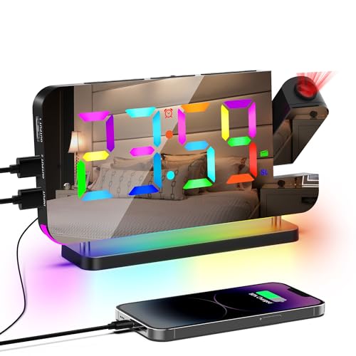 Lancoon Sveglia proiezione colorata specchio 11 RGB 10 colori Luce notturna LED orologio da scrivania camera da letto casa