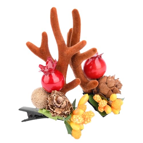 Gledola 2 works Christmas Headdress Reindeer Antlers Headband Ears Hair Accessory Clips Hair Hoop for Girl Beauty (Pomegranate) - Image 2