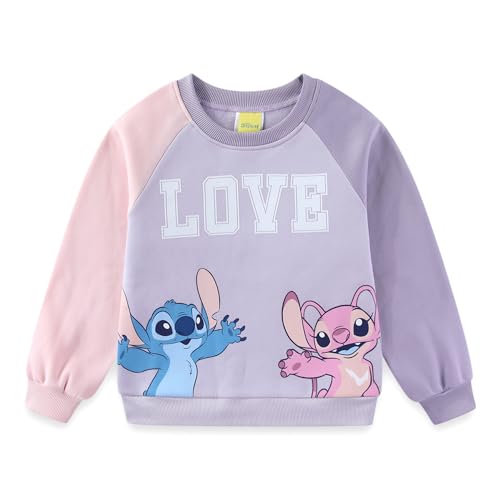 Disney Lilo & Stitch Angel Girls Crewneck Pullover Sweatshirt for Big Kids Purple