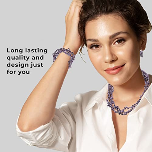 Shop Lc Handmade Purple Beaded Costume Jewelry Set For Women Seed Bead Necklace Bracelet Earrings Size 8" & 20" Birthday Gifts #TOP1
