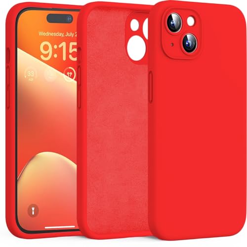 Image of DIZORO Compatible for iPhone 15 Case 6.1, Slim Liquid Silicone Case 3 Layers Full Covered Soft Gel Rubber Phone Case Protective Cover - Red