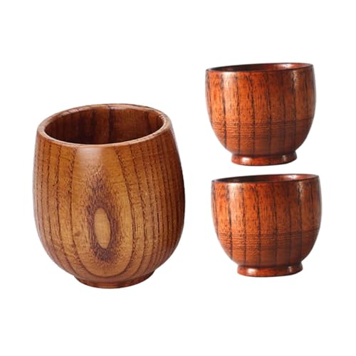 Garneck 3-piece Wood Sake Cup Set Natural Wooden Cup for Water Beverage Juice Milk Fine Craftsmanship