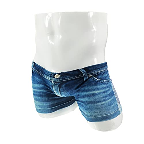 Men Big Pouch Ice Silk 3D Denim Printed Shorts Fake Jean Underwear Boxer Stretch Briefs Cow Boy Underpants Trunks3