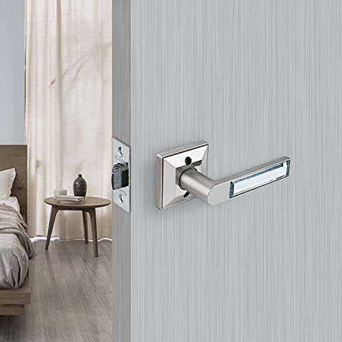 Crystal Glass Heavy Duty Passage Door Lever, Left Or Right Handing, Satin Chrome Finished Non-Locking Door Handle, Lever For Hall And Closet Door, 1 Pack #TOP5