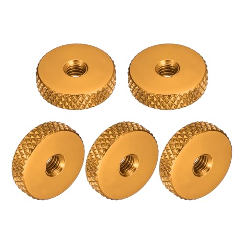 QUARKZMAN 10pz Dadi a Farfalla Piatte Zigrinate, M4x14 x 4 mm Dado Passante, Dado Zigrinato in Lega di Alluminio Testa Piana Passante Dadi di Regolazione Blocco per Stampante 3D, Oro