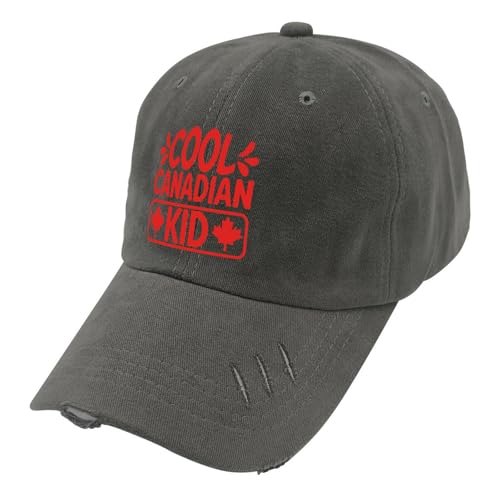Cool Canadians Kid Hats for Mens Washed Distressed Baseball Caps Fashion Washed Running Hats Breathable Dark Grey3